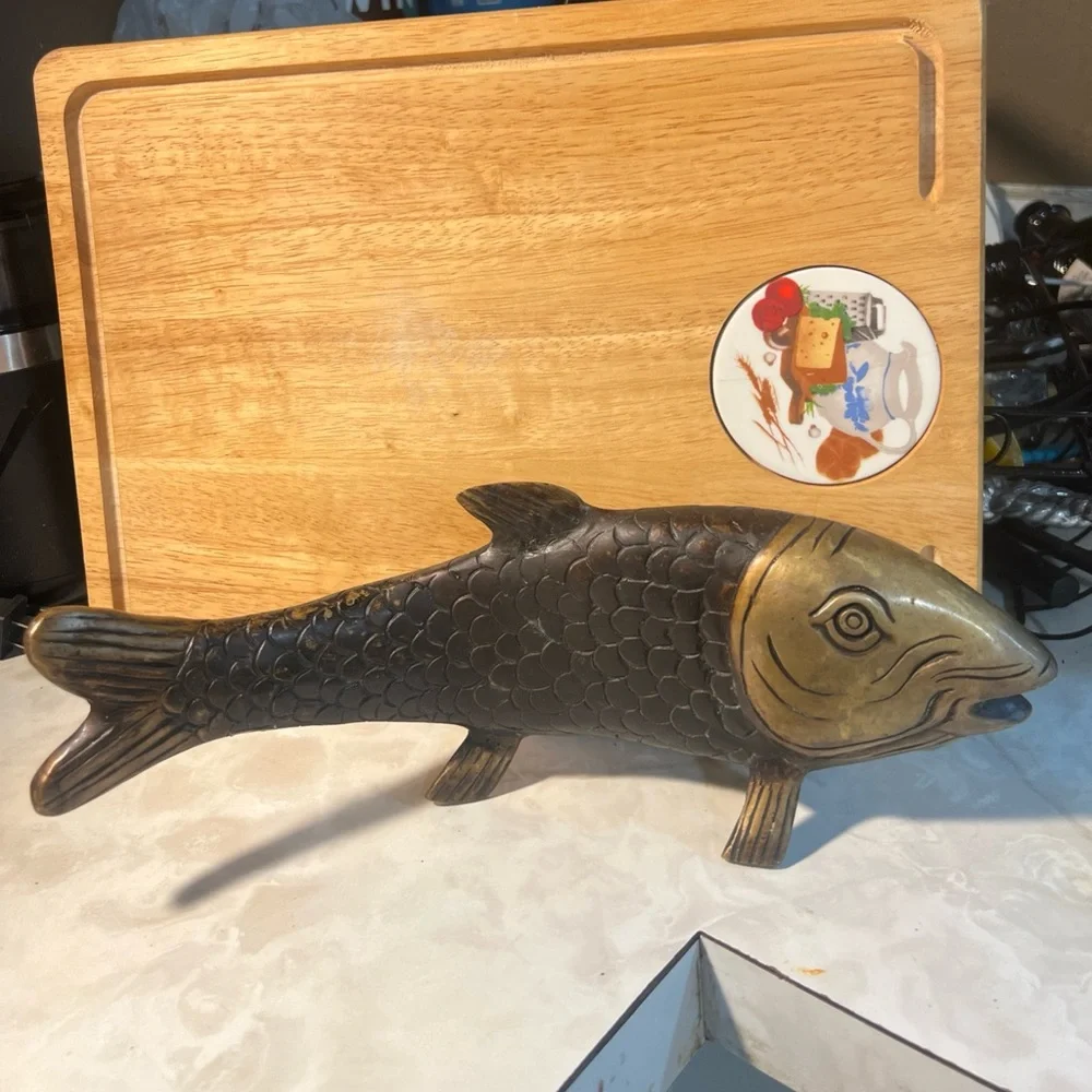 Collectible 1940s Bronze & Brass 12” Japanese Koi Fish Figurine / Sculpture
